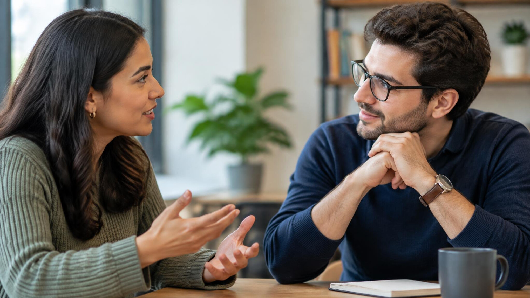 two people in deep conversation